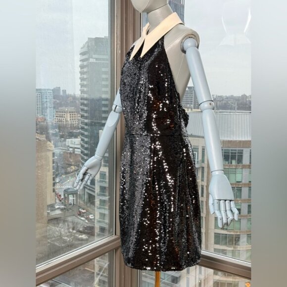 🆕 BRONX & BANCO 🧿 NWOT Wednesday Black Sequin Halterneck Mini Dress Sz L US 8 - Picture 11 of 15